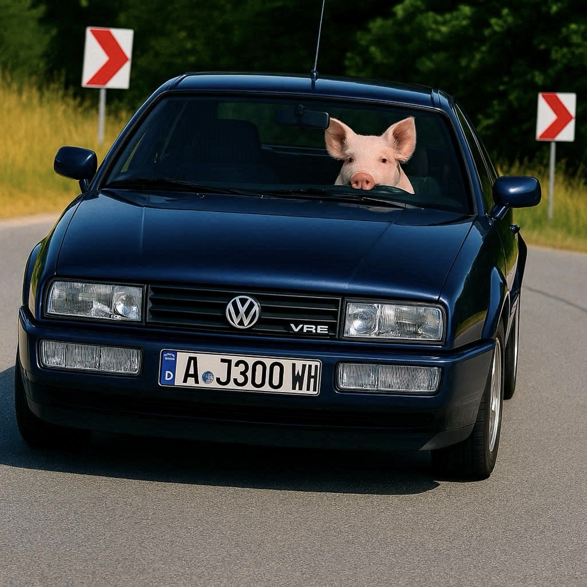 Schweine ans Autolenkrad